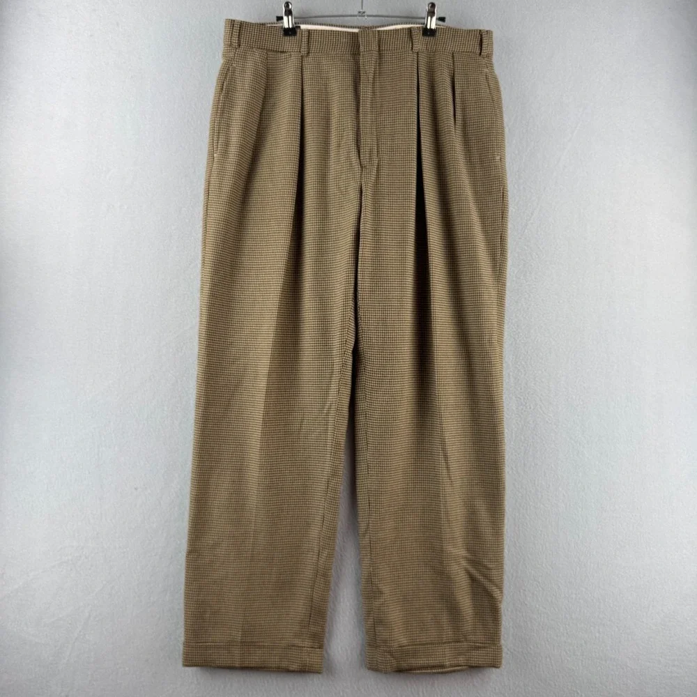 Vintage Polo Ralph Lauren Pants Mens Fits 36x31 Houndstooth Pleated Slacks USA